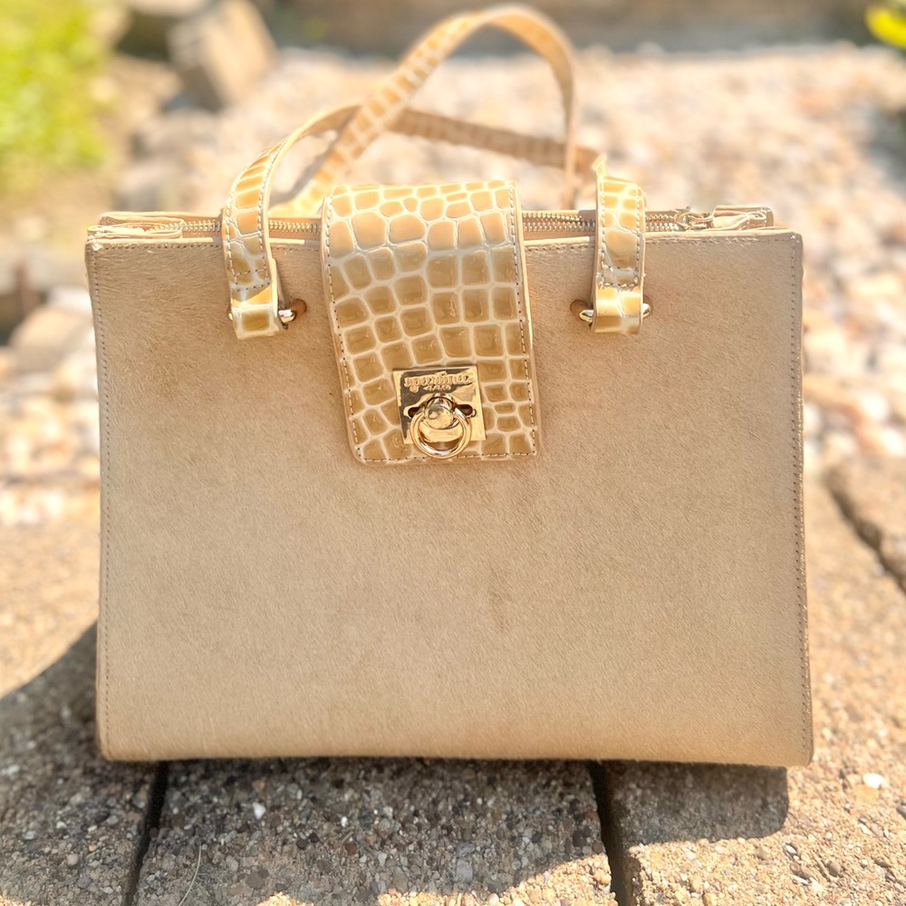 Spartina 449 Tan Satchel with Gold Accents